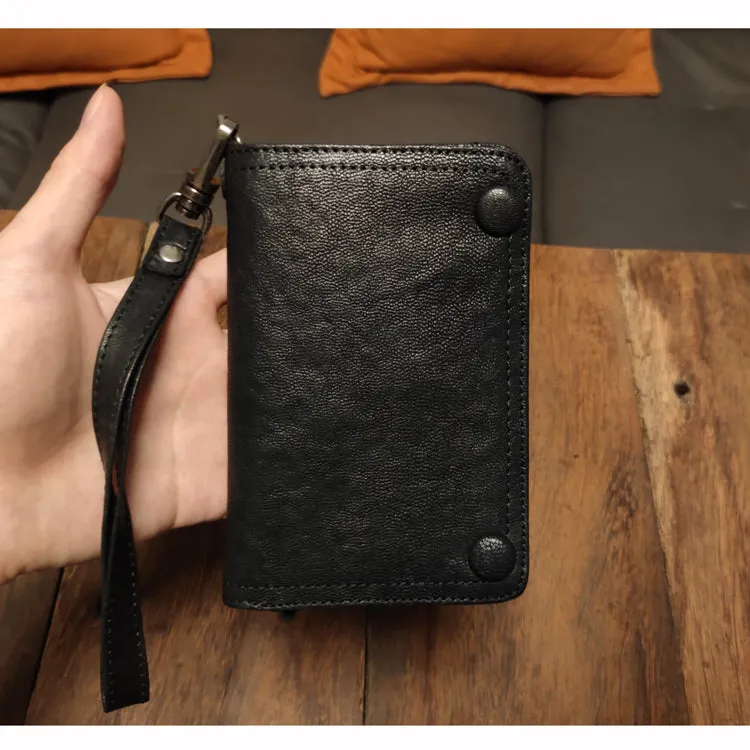 Leather biker wallet small  trucker wallet leather chain men Black biker long wallet