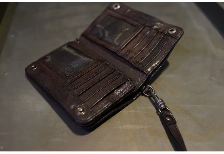 Leather biker wallet small  trucker wallet leather chain men Black biker long wallet