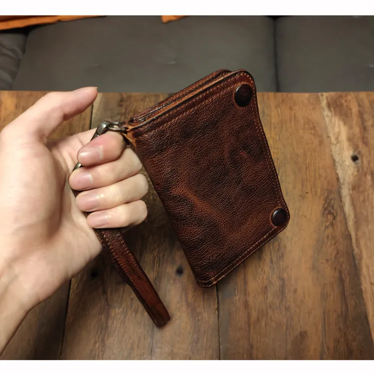 Leather biker wallet small  trucker wallet leather chain men Black biker long wallet