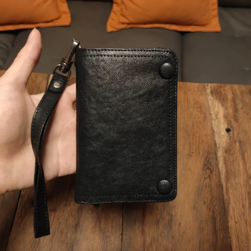 Leather biker wallet small  trucker wallet leather chain men Black biker long wallet