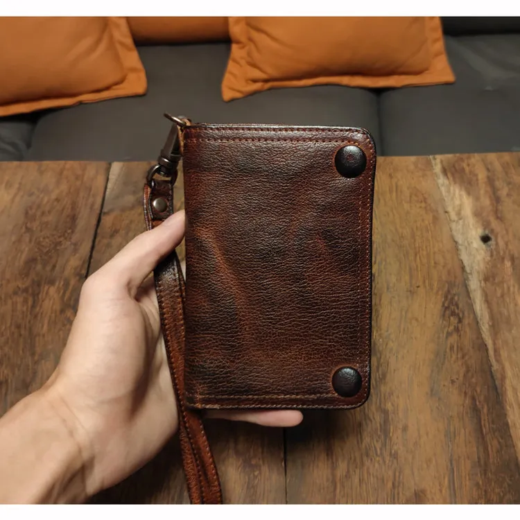 Leather biker wallet small  trucker wallet leather chain men Black biker long wallet