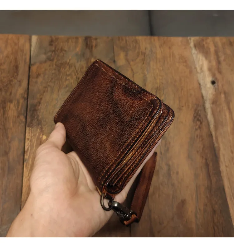 Leather biker wallet small  trucker wallet leather chain men Black biker long wallet