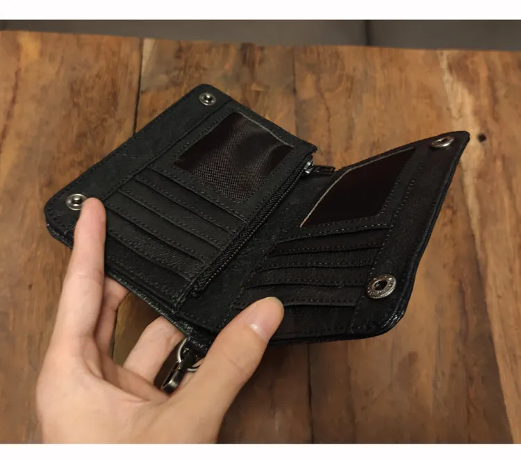 Leather biker wallet small  trucker wallet leather chain men Black biker long wallet