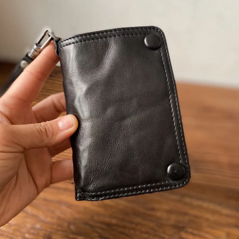 Leather biker wallet small  trucker wallet leather chain men Black biker long wallet