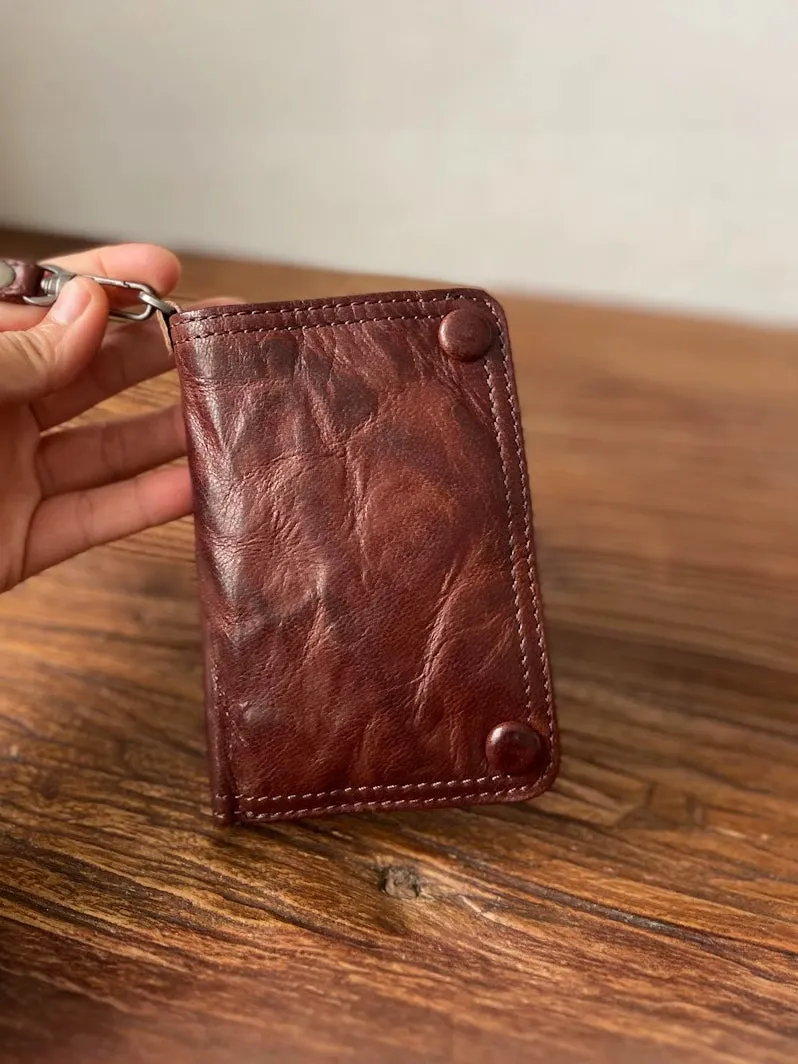 Leather biker wallet small  trucker wallet leather chain men Black biker long wallet