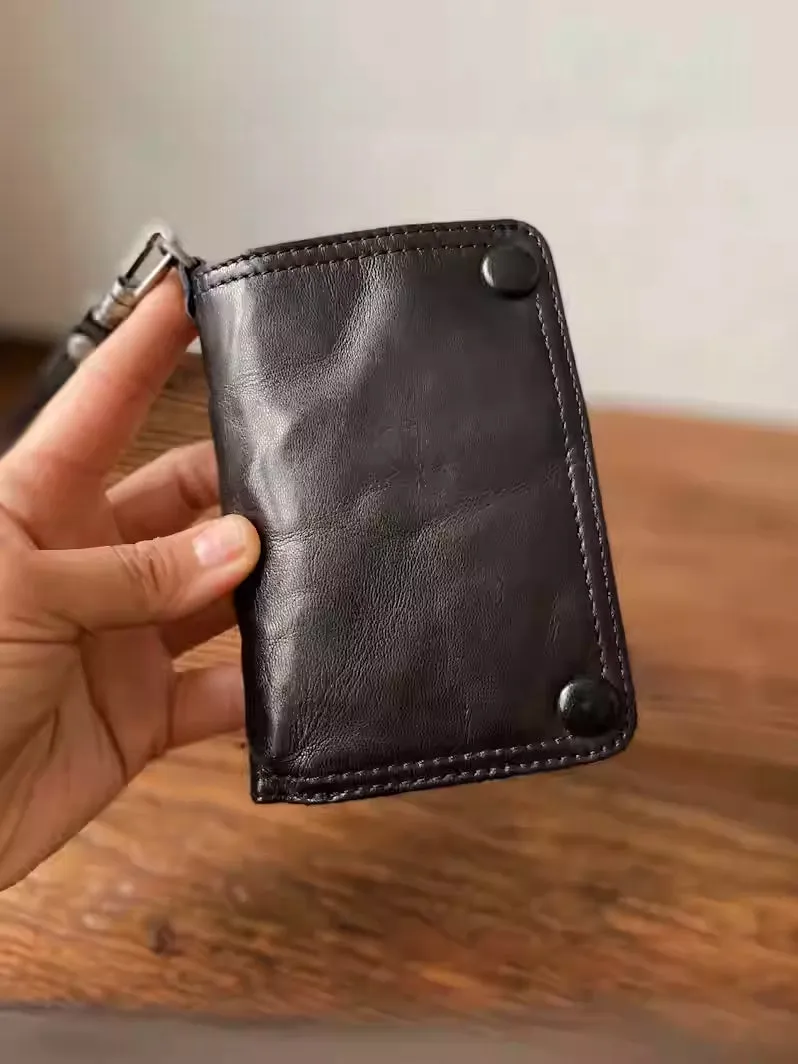 Leather biker wallet small  trucker wallet leather chain men Black biker long wallet