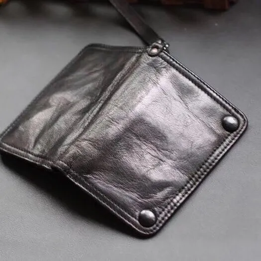 Leather biker wallet small  trucker wallet leather chain men Black biker long wallet