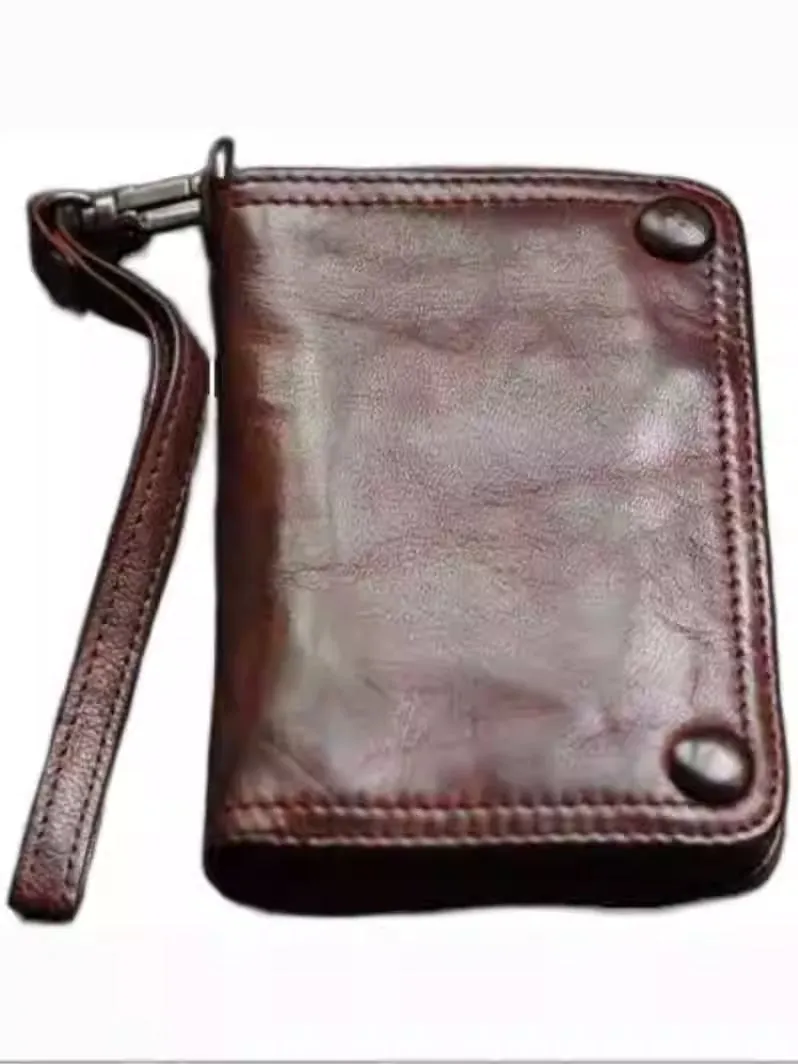 Leather biker wallet small  trucker wallet leather chain men Black biker long wallet