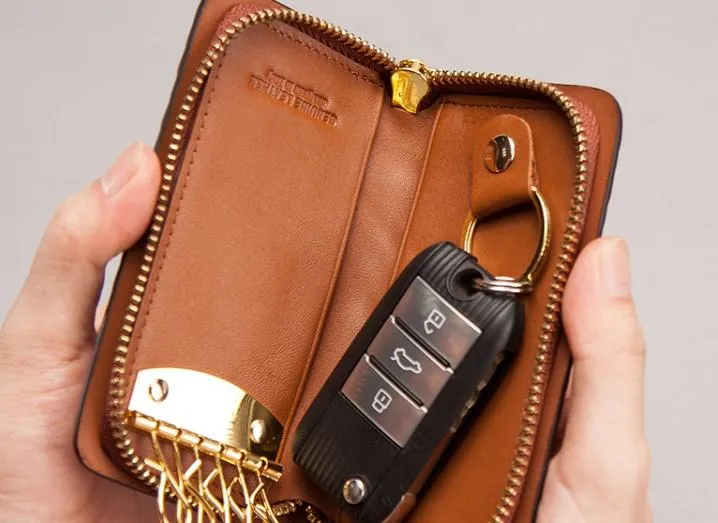Leather Braided Men Small Key Wallet Bifold Small Keyring Wallet for Men