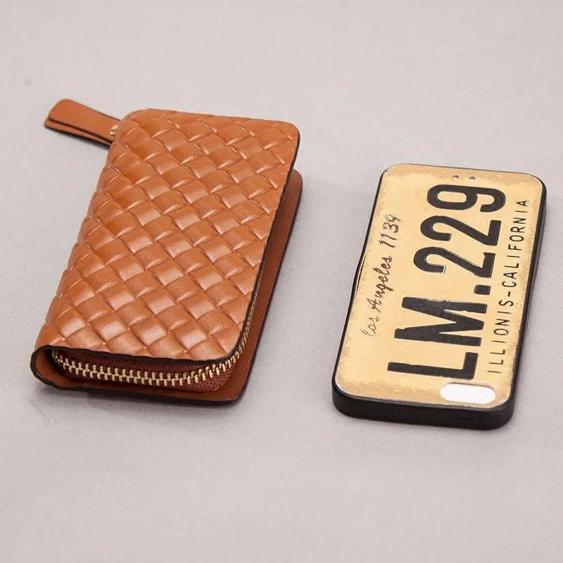 Leather Braided Men Small Key Wallet Bifold Small Keyring Wallet for Men