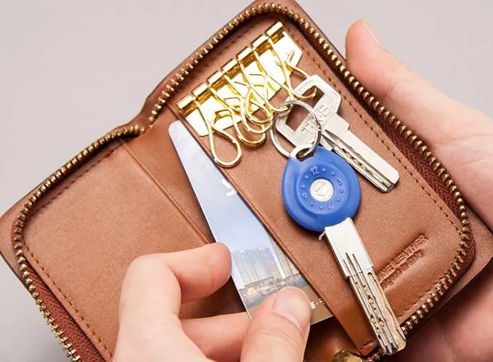 Leather Braided Men Small Key Wallet Bifold Small Keyring Wallet for Men
