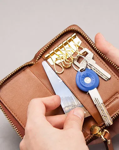 Leather Braided Men Small Key Wallet Bifold Small Keyring Wallet for Men