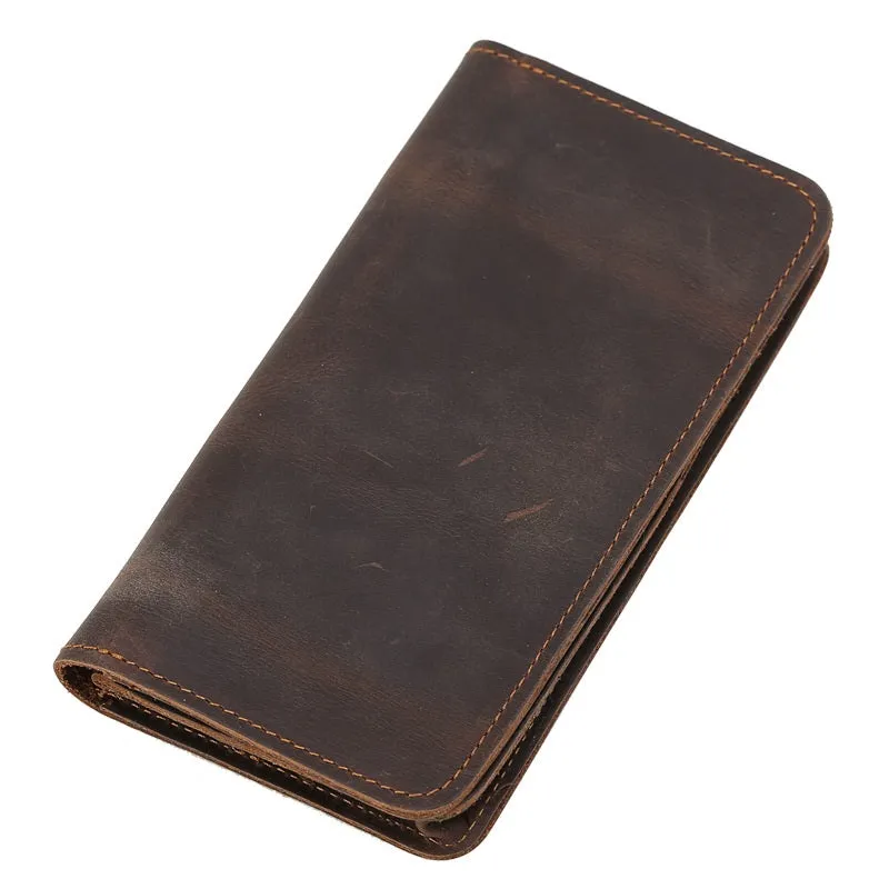 Leather Long Wallet for Men Vintage Bifold Wallet with Multi Cards