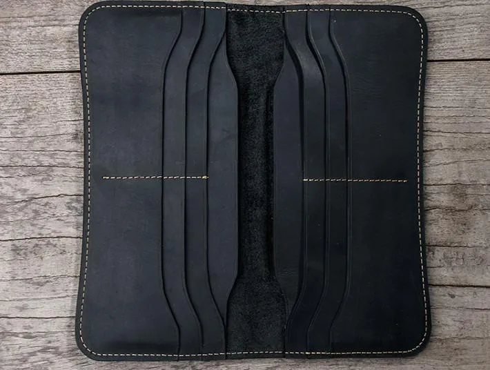 Leather Long Wallets for men Black Bifold Men Long Wallet