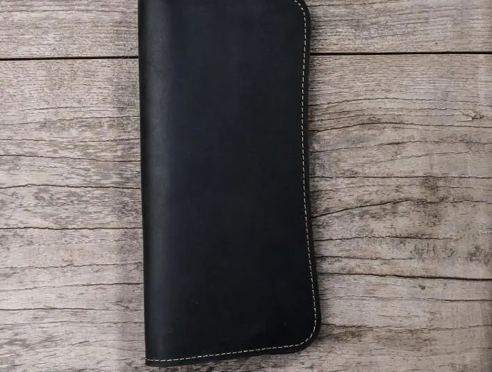 Leather Long Wallets for men Black Bifold Men Long Wallet