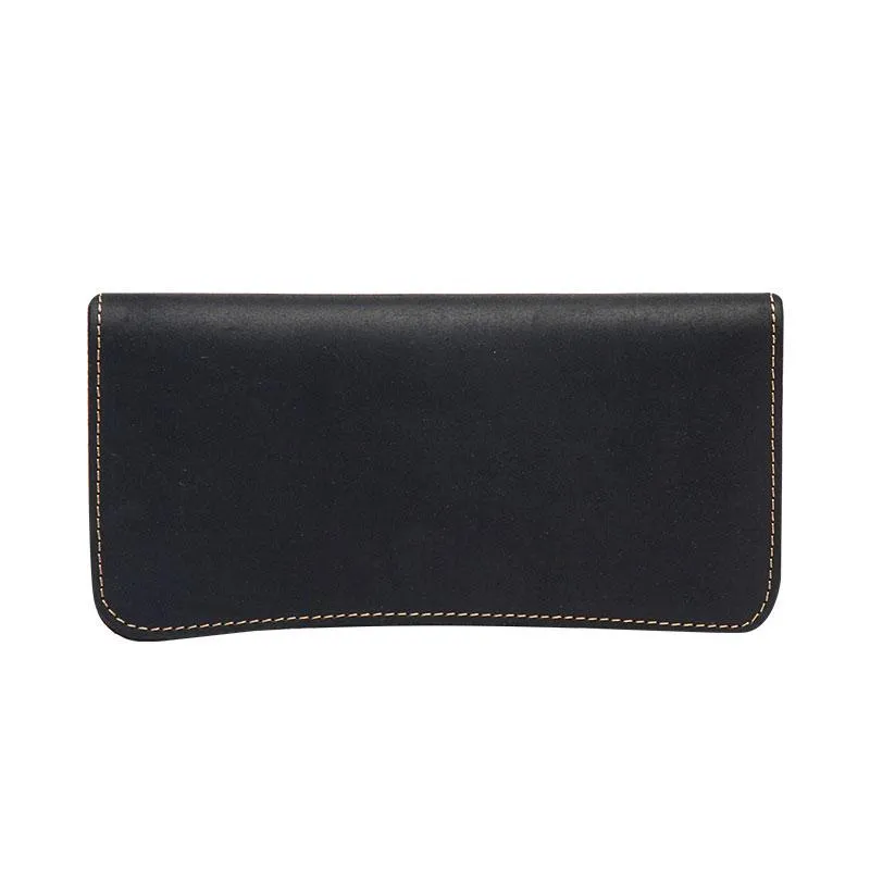 Leather Long Wallets for men Black Bifold Men Long Wallet
