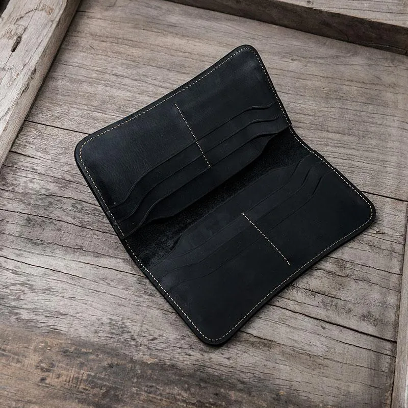 Leather Long Wallets for men Black Bifold Men Long Wallet