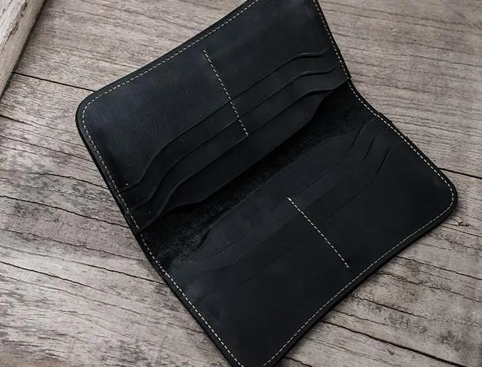 Leather Long Wallets for men Black Bifold Men Long Wallet