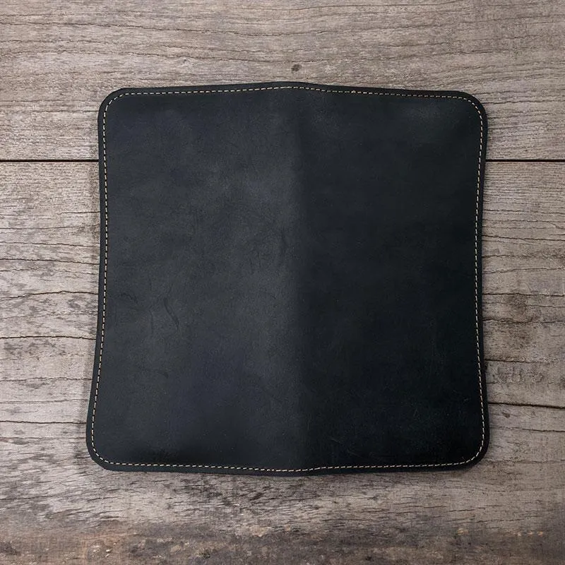 Leather Long Wallets for men Black Bifold Men Long Wallet