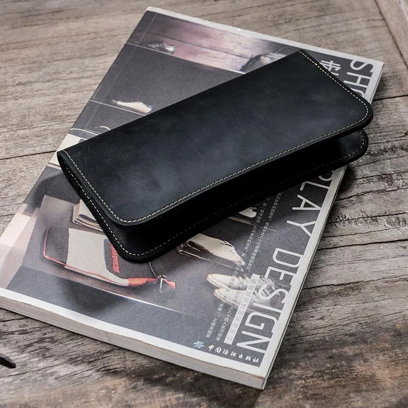 Leather Long Wallets for men Black Bifold Men Long Wallet