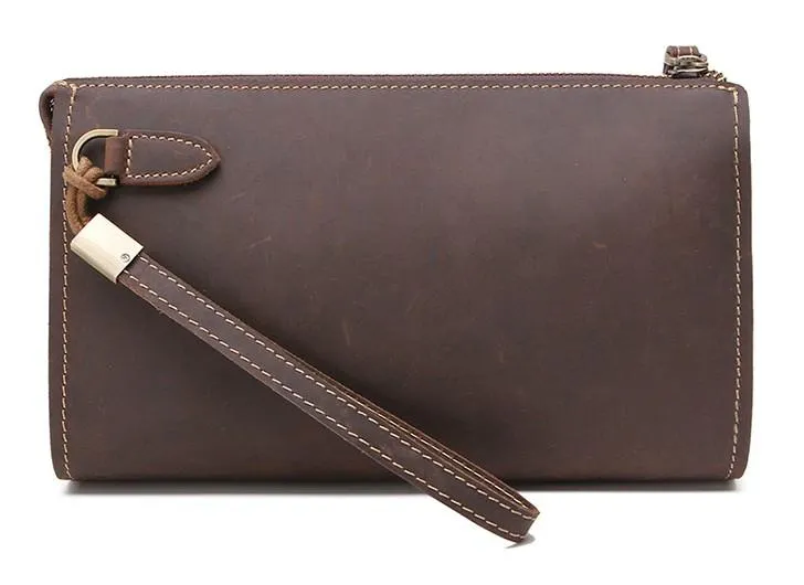 Leather Men Zipper Wristlet Wallet Clutch Long Wallets for Men