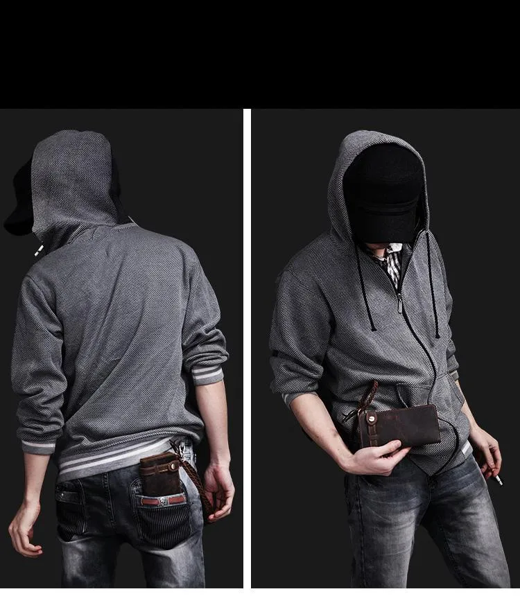 Leather Mens Bifold Long Biker Wallets Biker Chain Wallet Long Trucker Wallet for Men