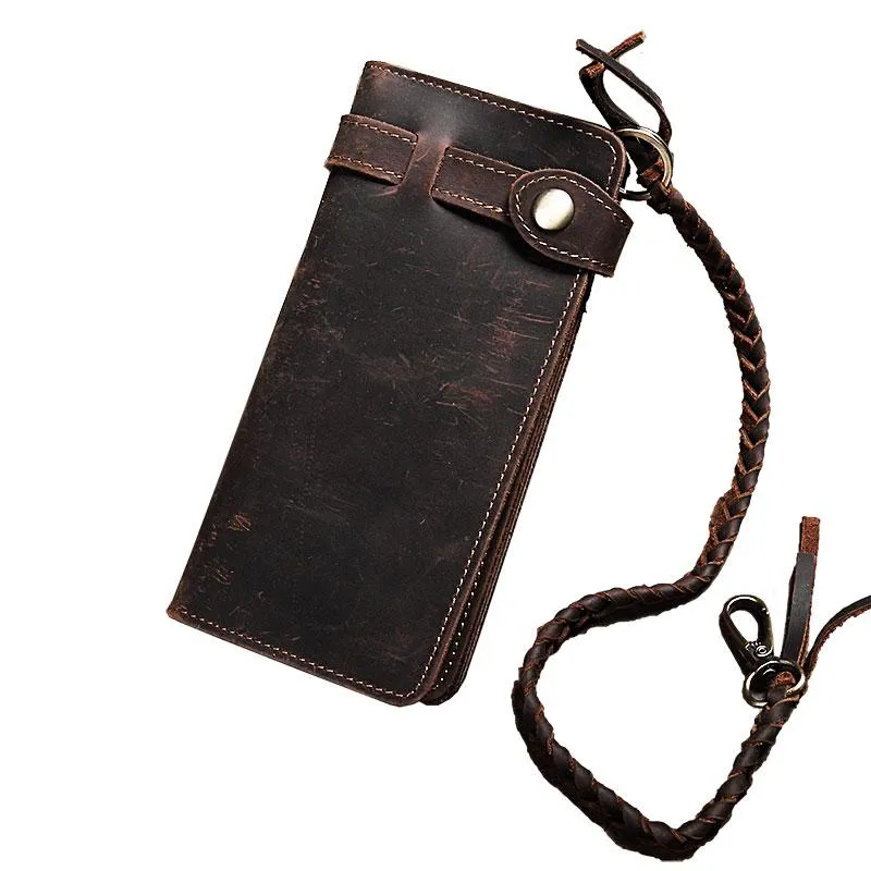 Leather Mens Bifold Long Biker Wallets Biker Chain Wallet Long Trucker Wallet for Men