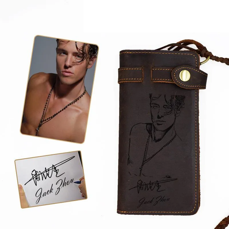 Leather Mens Bifold Long Biker Wallets Biker Chain Wallet Long Trucker Wallet for Men
