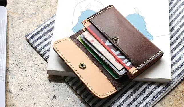 Leather Mens Card Wallet Front Pocket Wallets Small Slim Wallets Change Wallet for Men