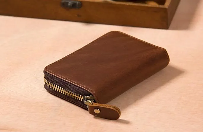 Leather Mens Cards Wallet Zipper Vintage Small Card Change Wallet for Men
