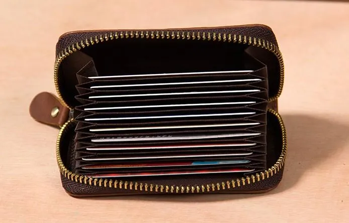 Leather Mens Cards Wallet Zipper Vintage Small Card Change Wallet for Men
