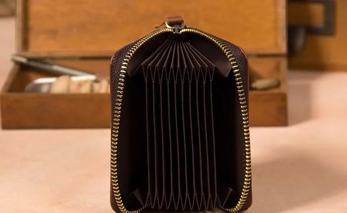 Leather Mens Cards Wallet Zipper Vintage Small Card Change Wallet for Men