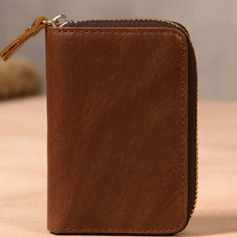 Leather Mens Cards Wallet Zipper Vintage Small Card Change Wallet for Men