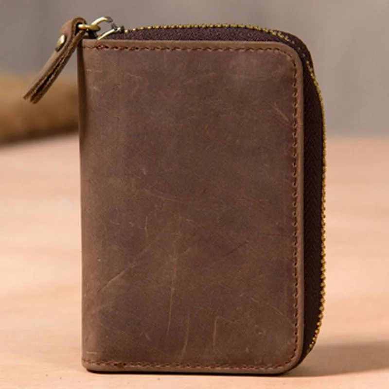 Leather Mens Cards Wallet Zipper Vintage Small Card Change Wallet for Men
