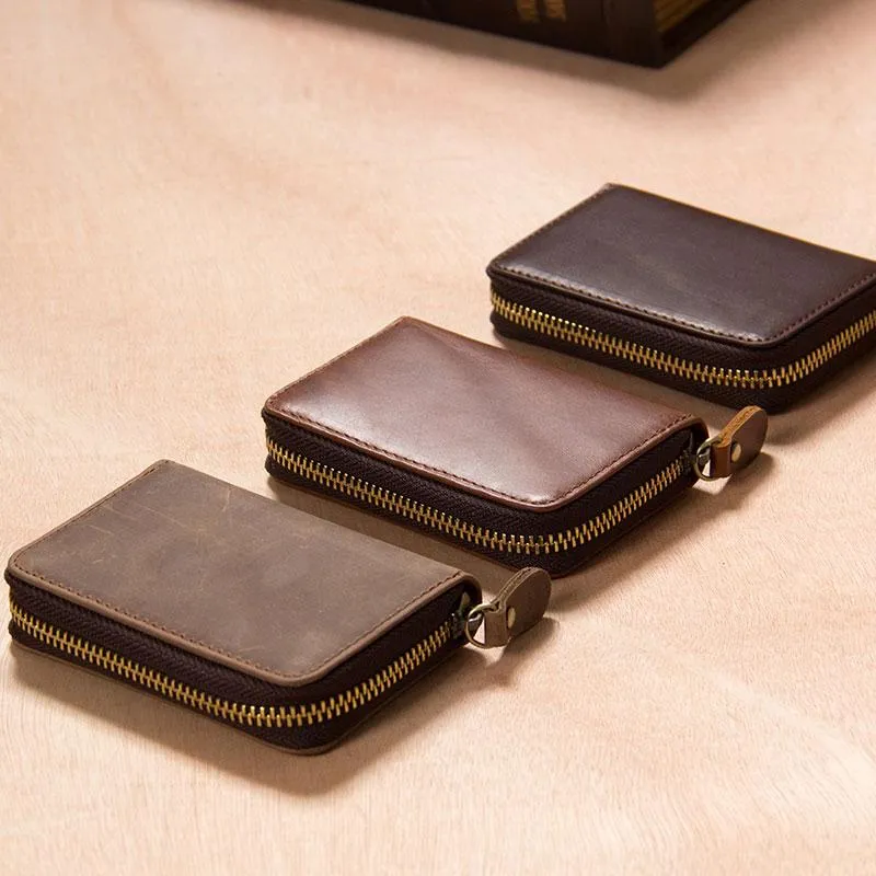 Leather Mens Cards Wallet Zipper Vintage Small Card Change Wallet for Men