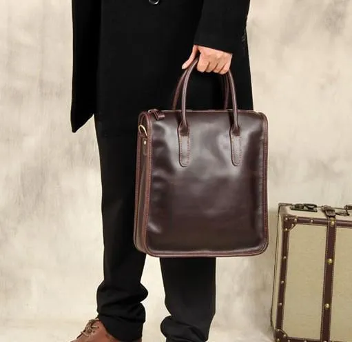 Leather Mens Coffee Handbag Briefcase Shoulder Bag Work Bag Business Bag for men