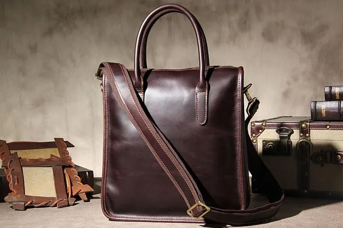 Leather Mens Coffee Handbag Briefcase Shoulder Bag Work Bag Business Bag for men
