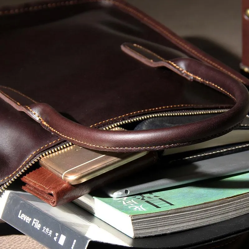 Leather Mens Coffee Handbag Briefcase Shoulder Bag Work Bag Business Bag for men