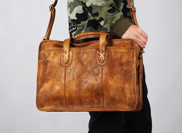 Leather Mens Large Travel Bag Shoulder Bag Laptop Bag Briefcase Weekender Bags for Men