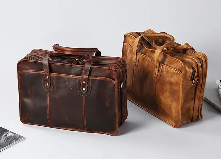 Leather Mens Large Travel Bag Shoulder Bag Laptop Bag Briefcase Weekender Bags for Men