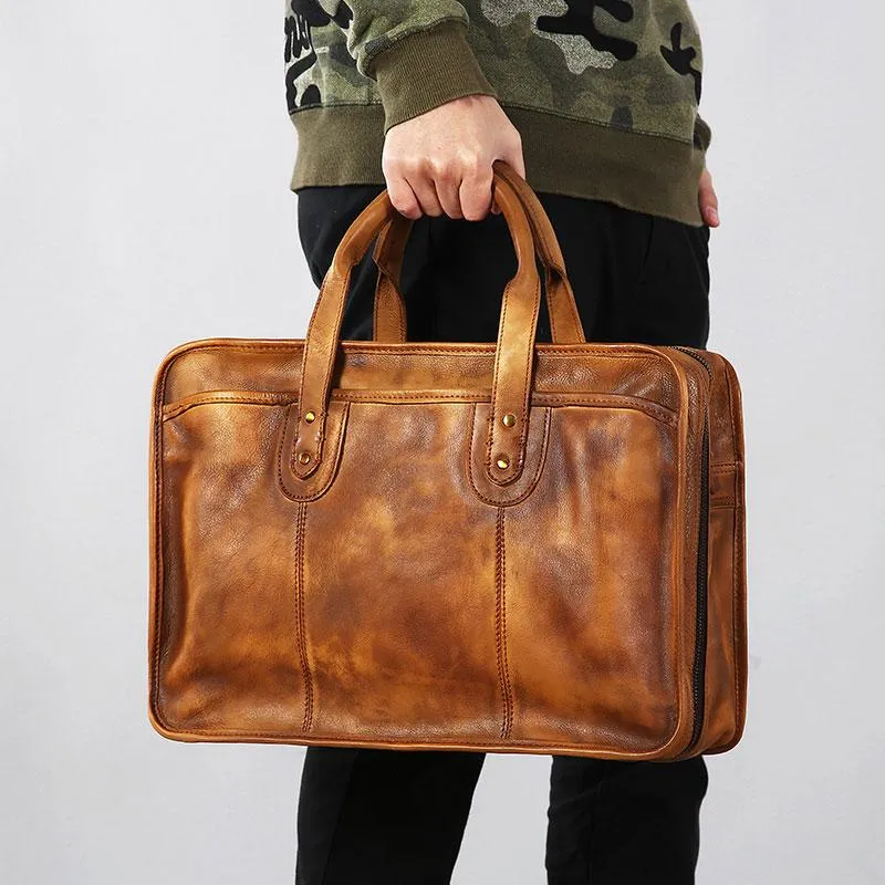 Leather Mens Large Travel Bag Shoulder Bag Laptop Bag Briefcase Weekender Bags for Men