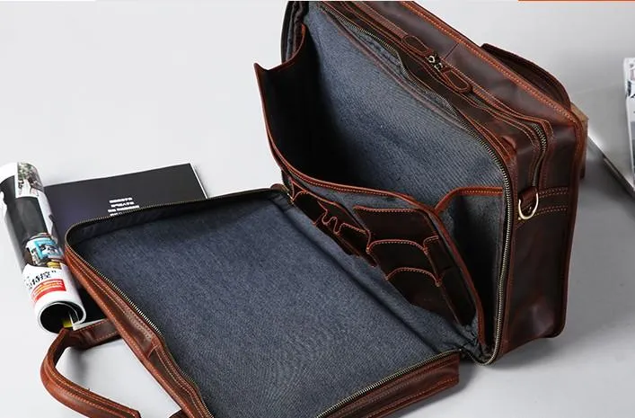 Leather Mens Large Travel Bag Shoulder Bag Laptop Bag Briefcase Weekender Bags for Men