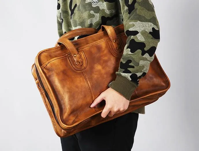 Leather Mens Large Travel Bag Shoulder Bag Laptop Bag Briefcase Weekender Bags for Men