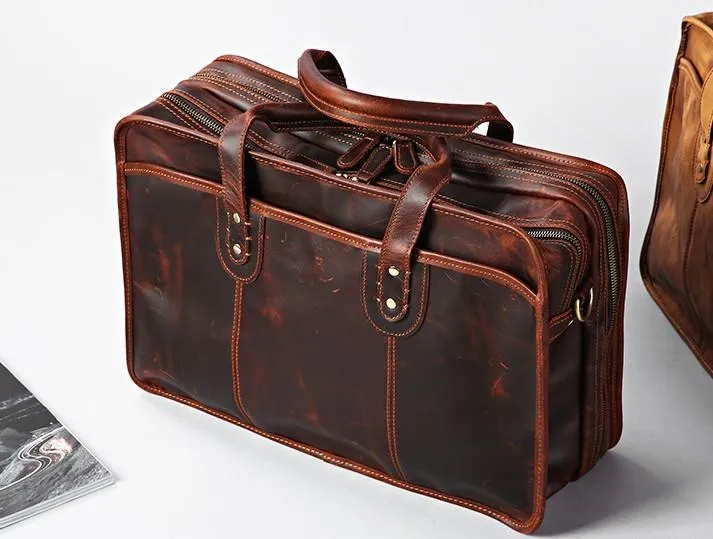 Leather Mens Large Travel Bag Shoulder Bag Laptop Bag Briefcase Weekender Bags for Men