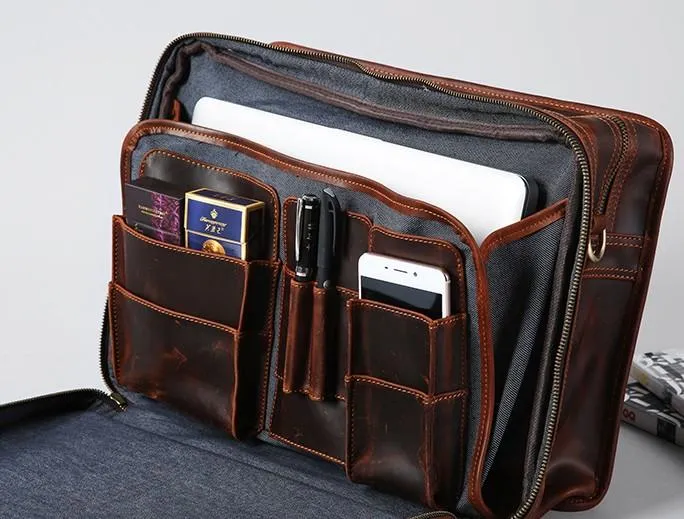 Leather Mens Large Travel Bag Shoulder Bag Laptop Bag Briefcase Weekender Bags for Men