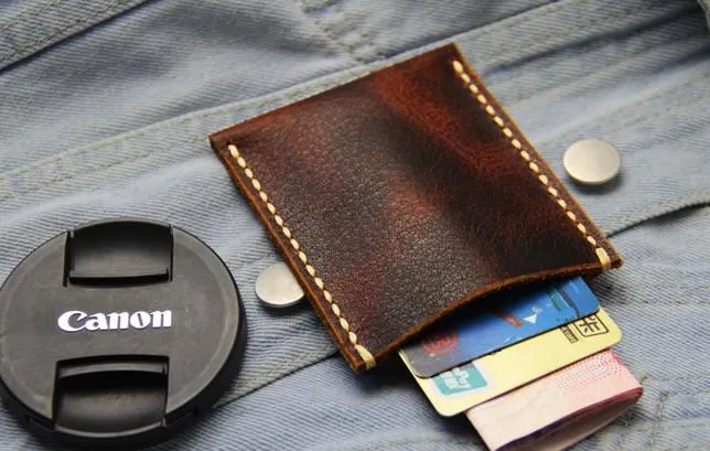 Leather Mens Slim Front Pocket Wallets Coffee Leather Cards Wallet for Men