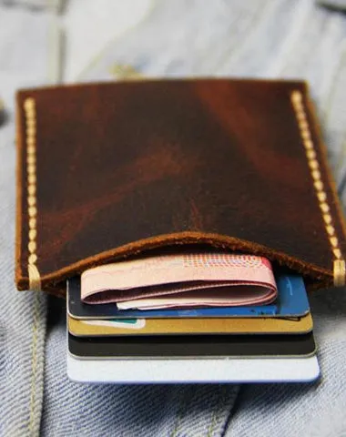 Leather Mens Slim Front Pocket Wallets Coffee Leather Cards Wallet for Men