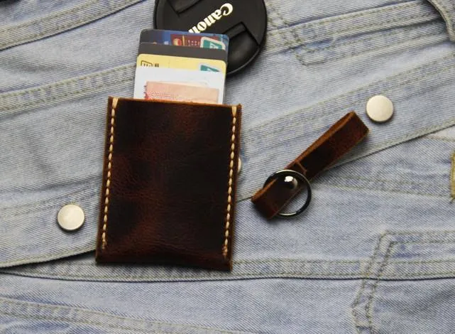 Leather Mens Slim Front Pocket Wallets Coffee Leather Cards Wallet for Men