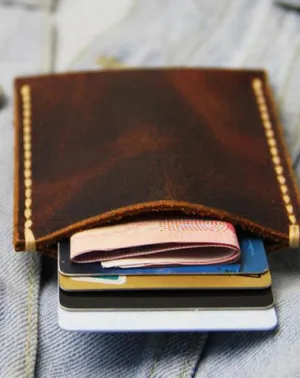 Leather Mens Slim Front Pocket Wallets Coffee Leather Cards Wallet for Men