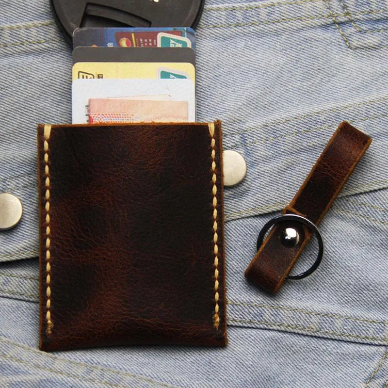 Leather Mens Slim Front Pocket Wallets Coffee Leather Cards Wallet for Men
